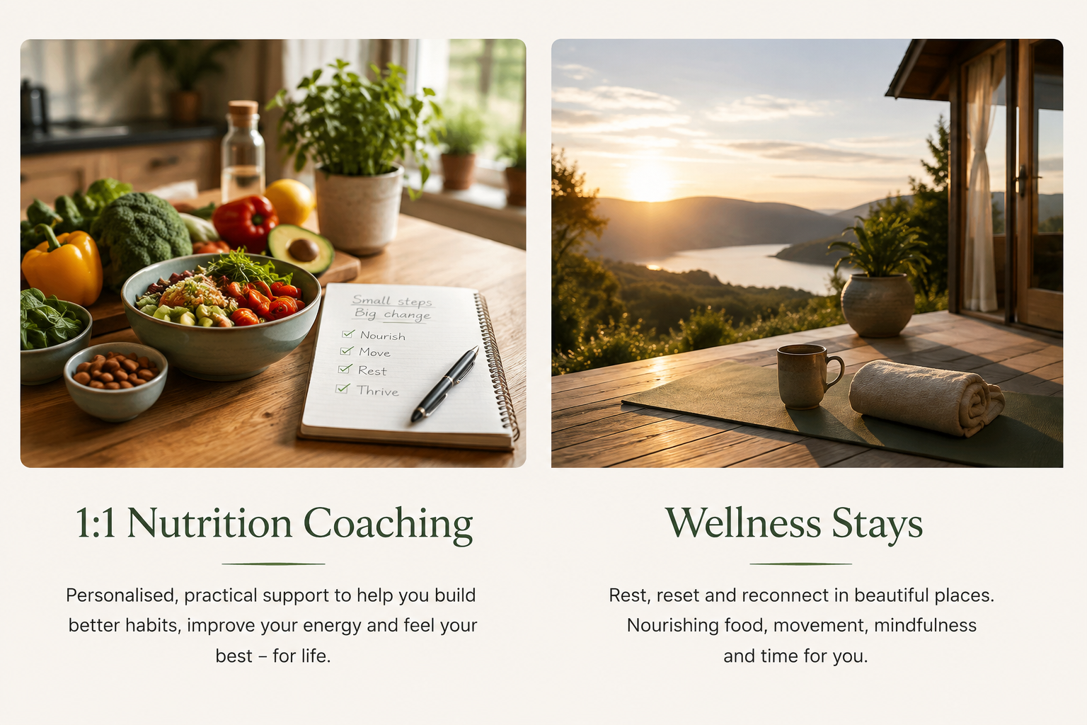 Fresh healthy food and a peaceful wellness retreat
